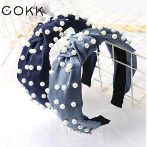 COKK Pearls Hairband for Women Headband Turban Fashion Female Knotted Hair Hoop Girls Hair Accessories Female Headwear Wholesale