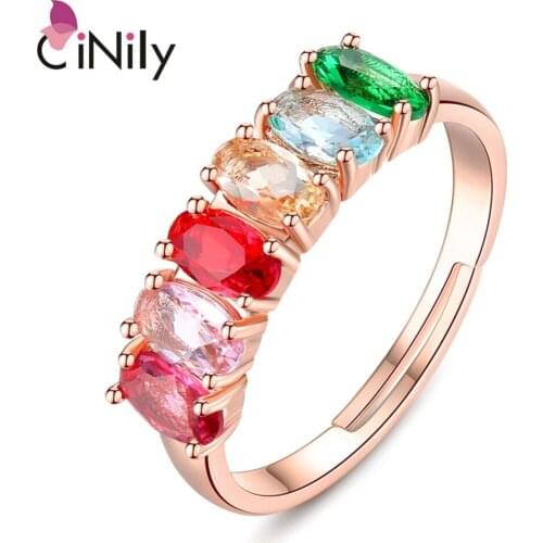 CiNily Created Multi-colors Stone Rose Gold Color Wholesale For Women Jewelry Engagement Ajustable Ring Size 7 NJ11081