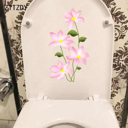 ZTTZDY 13.4*24CM Pink Hand Painted Flowers Toilet Seat Stickers Fashion Bedroom Wall Decals T2-0191