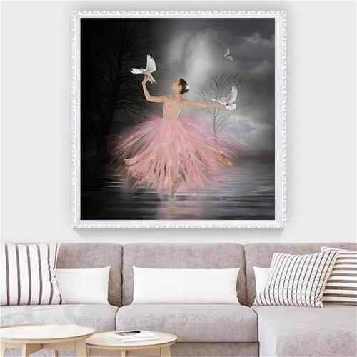 5D DIY Diamond Painting Dancing Girl Picture Full Diamond Embroidery Mosaic Girl In Pink Dress Cross Stitch Kit Home Decor Gift
