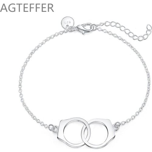 AGTEFFER 925 Sterling Silver Double Round Circle Bracelet For Women Wedding Engagement Party Jewelry