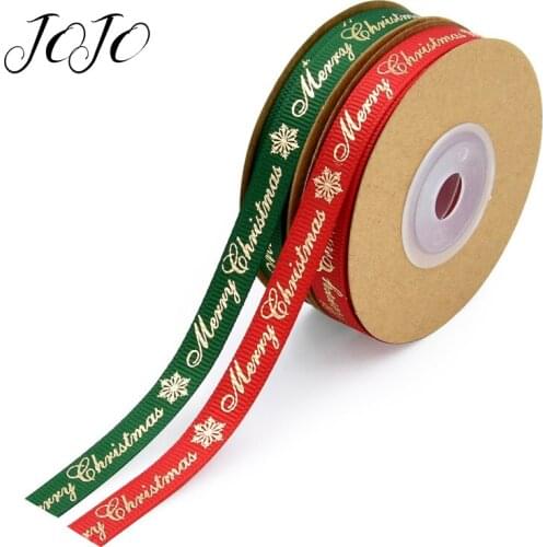 JOJO BOWS 10mm 10y Merry Christmas Grosgrain Ribbon For DIY Craft Letter Printed Bronzing Tape For Needlework Packing Decoration