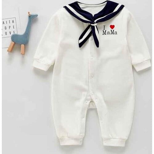 Baby Boys Clothes Autumn Spring Navy Collar I Love Mom Korean Baby Rompers Infant Baby Jumpsuit Baby Boys Clothing