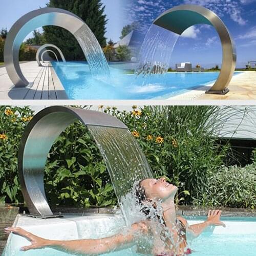 Stainless Steel Pool Fountain 40x20cm Outdoor Waterfalls Silver Fountains for In Ground Pools Garden Descent Pond Water Feature