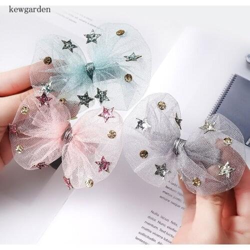 Kewgarden Safety Hair Accessories Twinkle Sequin Stars Gauze Bowknot Hairpin Barrettes Hairclip Girls Headwear Side Clips 6*8CM