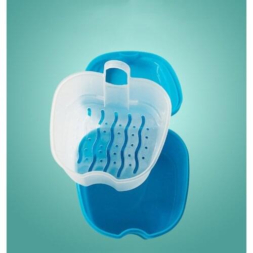 Denture Bath Box Case Dental False Teeth Storage Box with Hanging Net Container Plastic Artificial Tooth Organizer Teeth Care