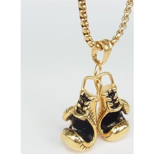 Hippie Design Stainless Steel Pair Boxing Gloves Pendant Necklace For Men Male Jewelry Accessories collar masculino XL1663