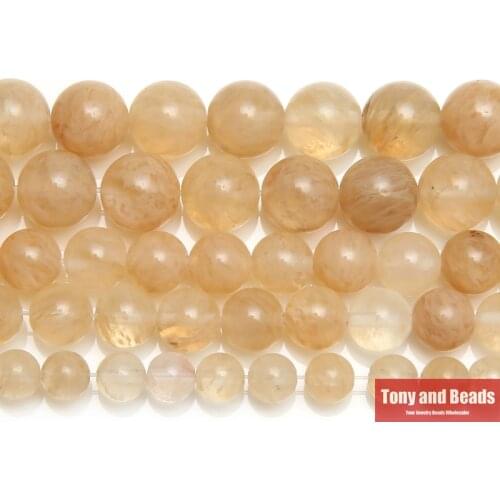 Natural Stone Smooth Citrines Quartz Loose Beads 15" Strand 4 6 8 10 12 14MM Pick Size For Jewelry Making Q2