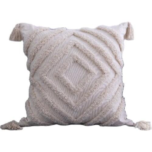Tufted Boho Throw Pillow Covers Cushion Case Stripe Square Cushion Cover For Sofa Couch Bedroom 45x45
