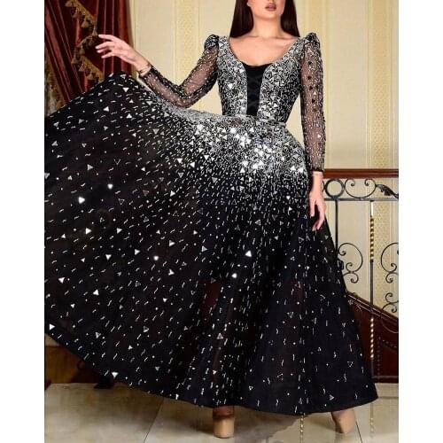 2021 new European and American women sexy long-sleeved sequins big skirt evening dress