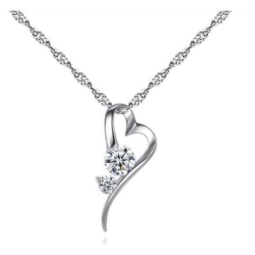 KOFSAC New Fashion 925 Sterling Silver Necklaces for Women Wedding Exquisite Crystal Heart Pendants Necklace Jewelry Gifts N109