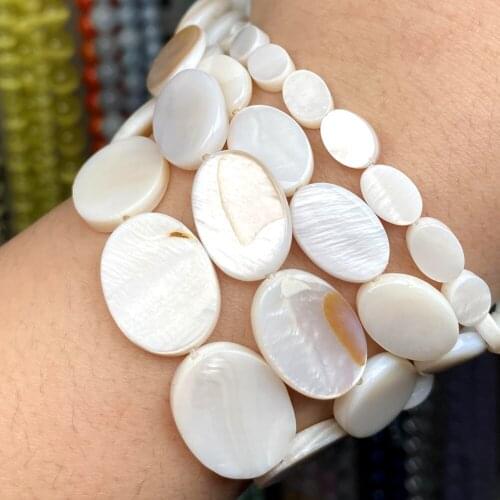 Natural Flat Oval Shape White Shell Beads Mother Of Pearl Shell For Jewelry Making Diy Accessories Bracelet Necklace Charms Bead