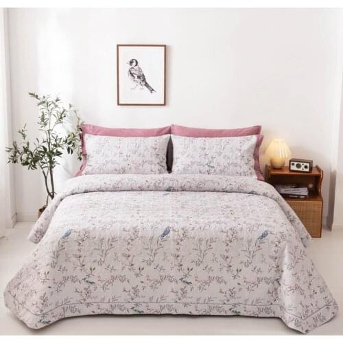 100% cotton Quilted flowers birds patterns Bedspread Bed Cover Bed Sheet size 245x250cm quilt blanket Pillowcases 3pcs