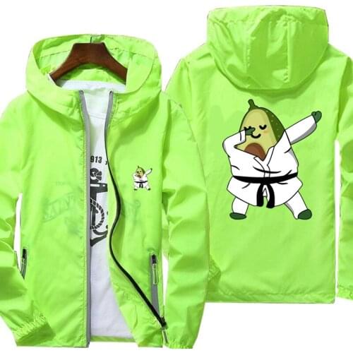 Casual Cartoon Avocado print Windbreaker Thin Sunscreen Hooded Coat Mens Sports Pilot Cycling Camping Jacket Plus Size 7XL