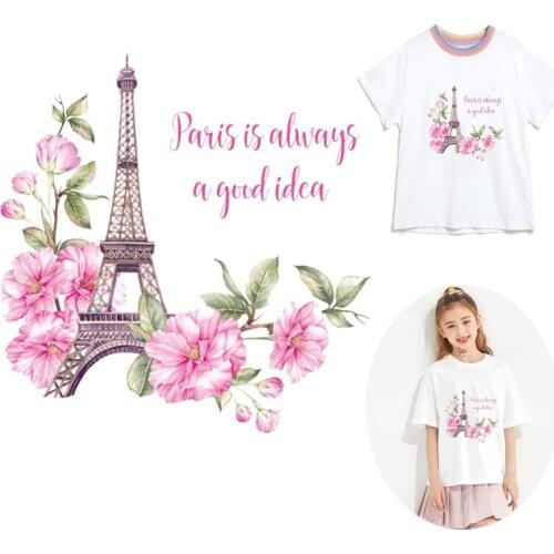 Romantic Paris Tower Patch Thermal Iron On Transfers For Clothes Stripes Sticker Patches On Clothes T Shirt Washable Applique