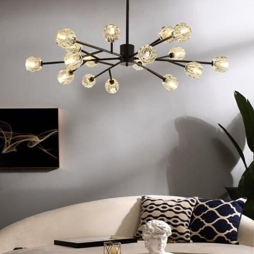 Luxury Copper Crystal Led Chandelier Light Lustre Molecular Living Dining Room Indoor Lighting Ceiling Hanging Lamp Home Fixture