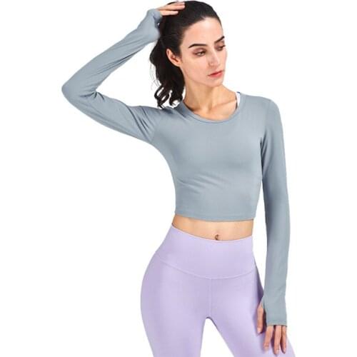 Sexy Women Fitness Long Sleeve Round Neck Slim Short Sleeve T-shirt Stretch Tight Nude Sports Top Yoga Traininggym Clothing Run