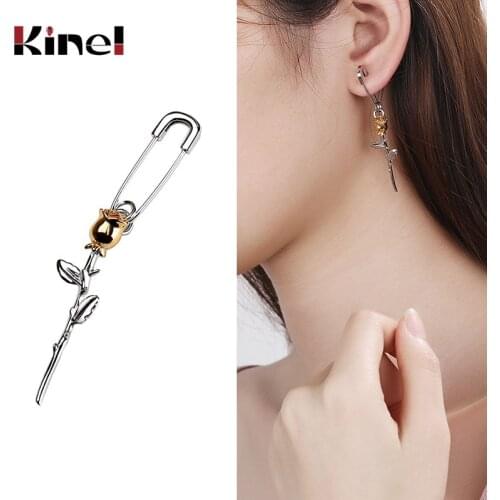 Kinel Rose Flower Pin Earrings for Women Wedding Engagement Jewelry 925 Sterling Silver Female Luxury Korea Bijoux 2020 New