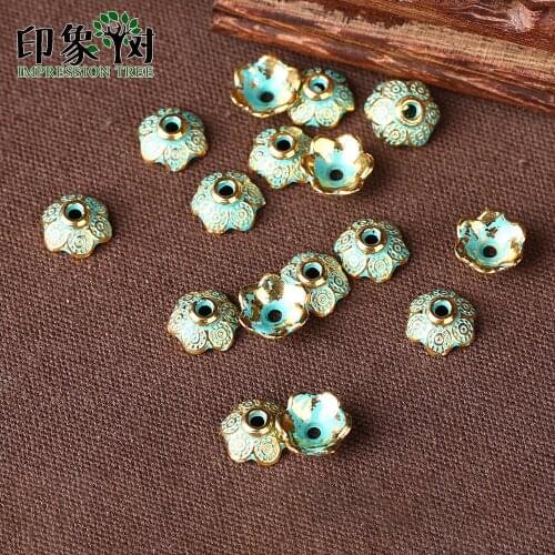 20Pcs /Lot 9mm Zinc Alloy Beads Caps Green Flower Spacers Charms Handmade For Jewelry Components Making Bracelet Accessories 958