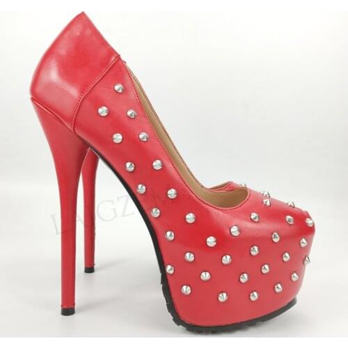 LAIGZEM Women Platform Heels Studs Round Toe Pumps Stiletto Heel Party Club Zapatos Mujer Sandal Shoes Woman Large Size 47 51 52