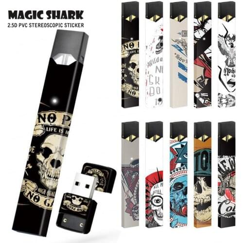 Magic Shark 2019 Cool Punk Skull Black Skin Sticker for Juul Case Cover Film for Juul E Cigarette 20 Colors