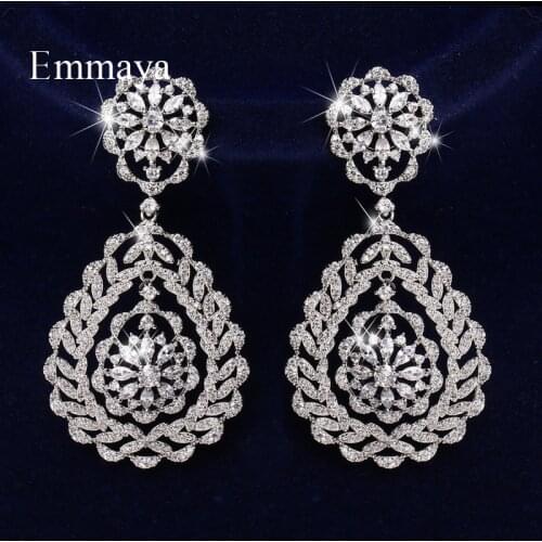 Emmaya Light Luxury Style Earring White Color Noble Decoration For Women Hollow Out Style With Cubic Zircon Fashion Jewelry
