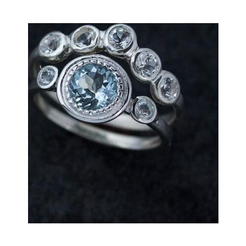 2020 Vintage Blue Zircon Rings Set For Women Jewelry Accessories Bridal Engagement Wedding Band Gift Girl Fashion Women Rings