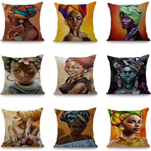 African Style Women Poster Cushion Cover 45X45cm Pillow Case Home Decor Decorative Pillows Linen Cushion Cover For Sofa Car