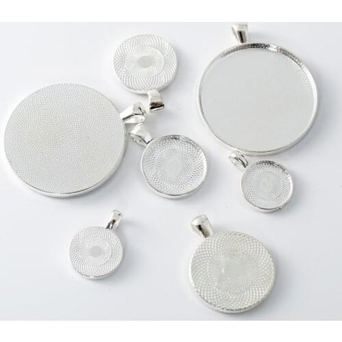 10pc/lot 20/25/30mm Silver Plate Necklace Pendant Setting Cabochon Cameo Base Tray Bezel Blank Fit Glass Cabochons DIY Jewelry