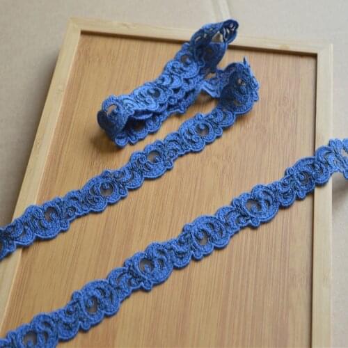 15YDS Blue Black Mixed Flower Embroidered Scalloped Tulle Lace 2.5cm Width Wedding,Garment,Undergarment