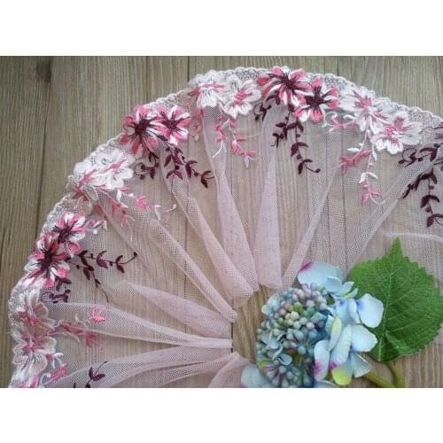2Yards Embroidered Lace Trim Mesh Net Fabric Floral Ribbon For Hair Accessories Handmade Dress Decor 19cm Width