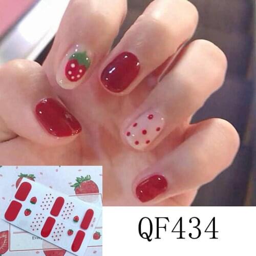 3D Nail Sticker Pretty Strawberry Nails Art Sticker Design Self Adhesive Nail Sticker Designer Nail Strips Wraps for Party