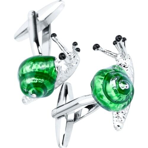 3D Pair of Snail Shape Cufflinks Crawl Animal Mens Cuff Links Grenn Snail