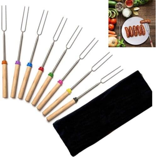 8pcs/set Marshmallow Forks Hot Dog BBQ Fork Roasting Sticks Smores Skewers Kitchen Tools LTT9346