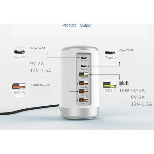 LAMJAD 6 Ports USB Car Charger QC3.0 Fast Charging Phone Charger 65W 2.1A Multi USB Socket for iPhone Android Samsung