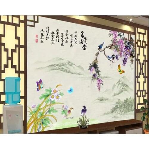 Beibehang papier peint mural 3d Custom fashion pen Wisteria flower color carving background purple East wallpaper for kids room