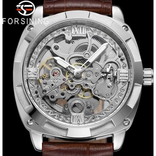 FORSINING Automatic Mechanical Men Wristwatch Military Sport Skeleton Male Clock Top Brand Luxury Stainless Steel Man Watch 8157