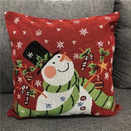 Decorative Tapestry Christmas Red Snowman Cushion Cover Sofa Tapestry Jacquard Throw Pillowcase for Xmas