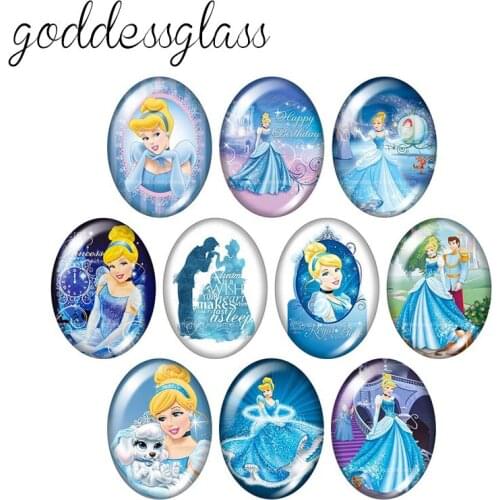 Disney Princess Cinderella 10pcs mixed 13x18mm/18x25mm/30x40mm Oval photo glass cabochon flat back bracelets Making findings
