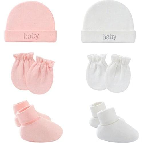 3Pcs Newborn Baby Hat Gloves Socks Set Autumn Winter Soft Cotton Baby Boy Girl Cap Beanies Mittens Infant Baby Shower Gift