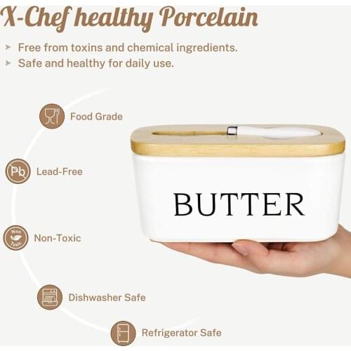 Nordic Style Butter Box Sealing With Wood Lid Knife Food Dish Ceramic Keeper Tool Cheese Storage Tray Plate Container Kitchen