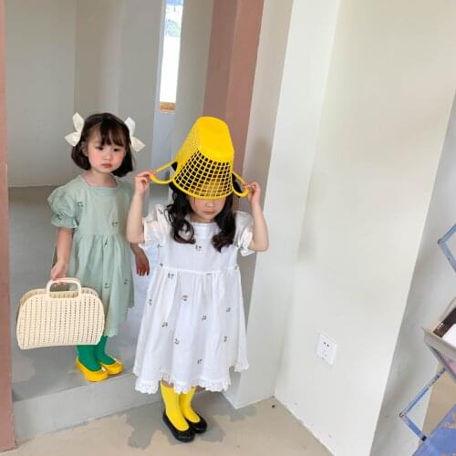 Summer girls embroidery lace patchwork dresses cotton short sleeve casual princess dress