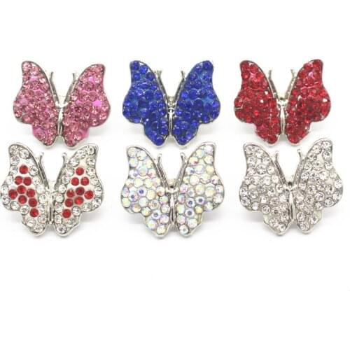 Mixs 10pcs/lot 6 Colors Snap Jewelry Rhinestone Butterfly Crystal Snap Button Charm Fit 18mm/20mm DIY Snap Bracelet Necklace