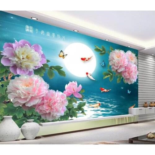 WDBH Custom photo mural 3d wallpaper Chinese Peony Flower Moonlight Night home decor 3d wall mural wallpaper for living room