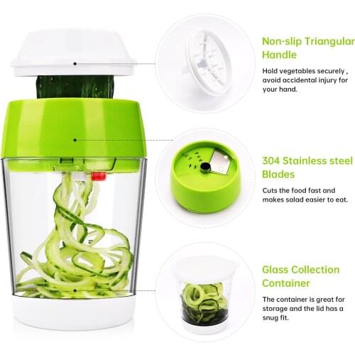 New Multifunctional Handheld Spiralizer Vegetable Slicer Adjustable Cutter with Container Noodle Spaghetti Maker Spiral Slicer