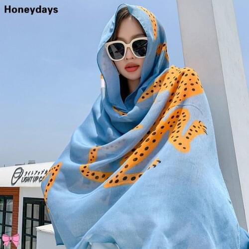 New Vintage Linen Scarf Lady Leopard Print Beach Sunscreen Stole Warm Neckerchief Cotton Shawl Summer Ladies Long Scarfs Bandana