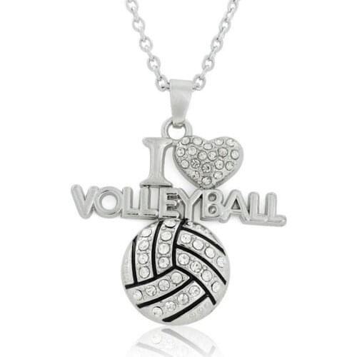 I LOVE VOLLETBALL Sports Pendant Necklace Men Women Team Jewelry Crystal Volleyball Souvenirs 5pcs/lot Wholesale