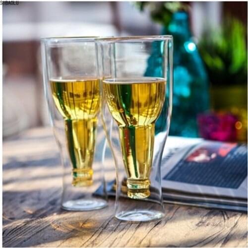 Double Inverted Beer Bottle Beer Glass Double Glass Vacuum Cup Transparent Juice Cup Creative Bar Cup