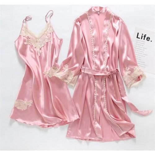 2021 Summer 4 Solid Colours Pajamas Sleepwear Women Nightgown Sling Underwear Lace Perspective Belt Sexy High Quality Bathrobe