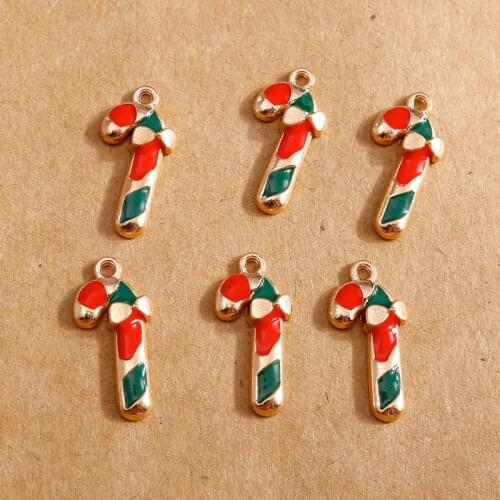 10pcs 8*19mm Enamel Crutchs Charms for Jewelry Making DIY Necklace Pendant and Bracelet Craft Christmas Charms Gifts